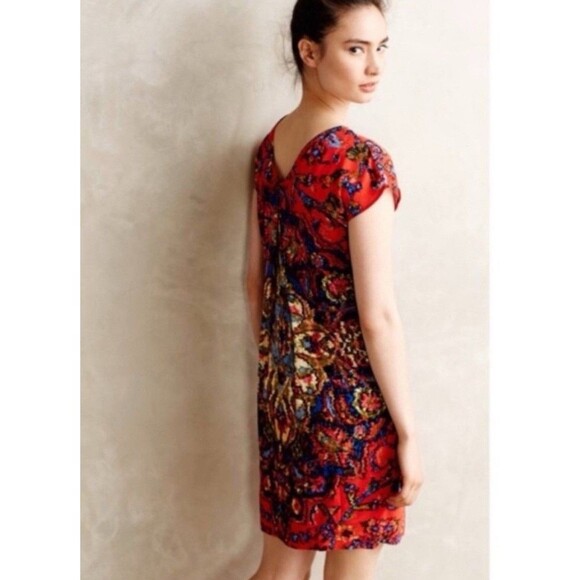 Anthropologie Maeve Women’s Red Medallion Mini Shift Dress Size M Casual Boho - Picture 2 of 8